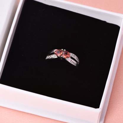 Personalized 2 Heart Birthstone And 2 Names Mothers Engraved Ring-silviax