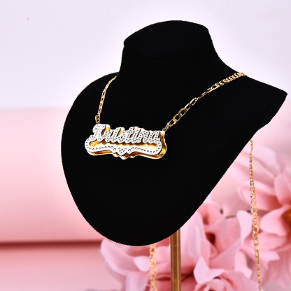 Double Plate Two Tone with Heart Personalized Custom Gold Plated Name Necklace-silviax