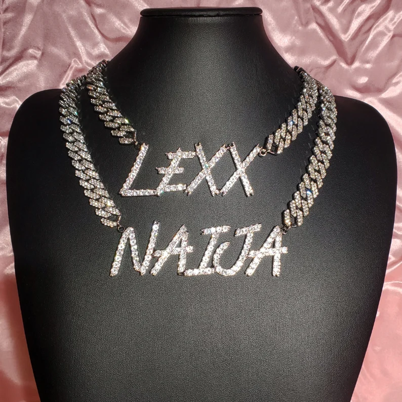 Cuban Chain Personalized Custom Brush Font Letters Monogram Name Necklace-silviax