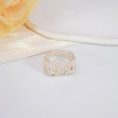 Custom Gold Plated Gothic Old English Name Ring-silviax