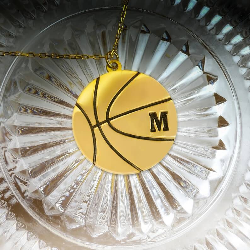 Basketball Pendant With Letter Personalized Custom Gold Plated Initial Necklace-silviax