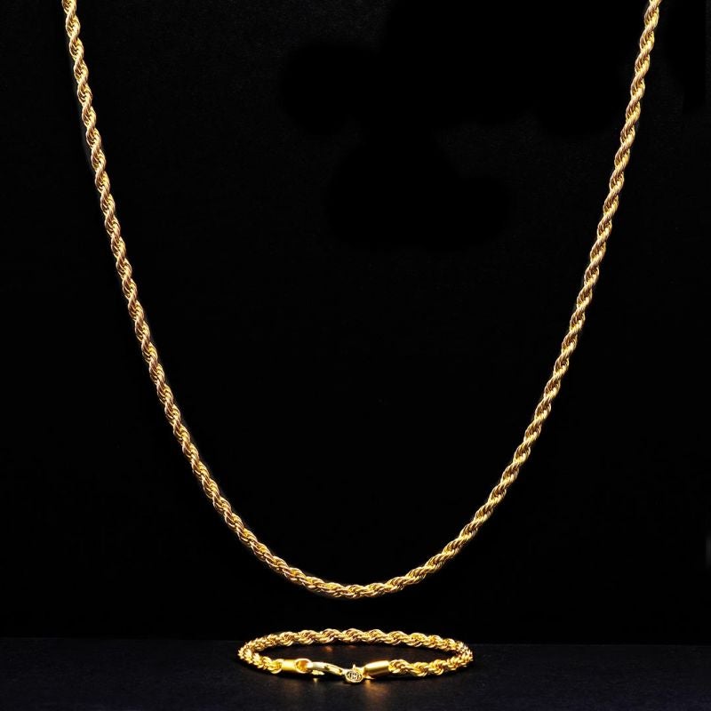 3-5mm Rope Link Chain Gold Plated Necklace and Bracelet Set-silviax