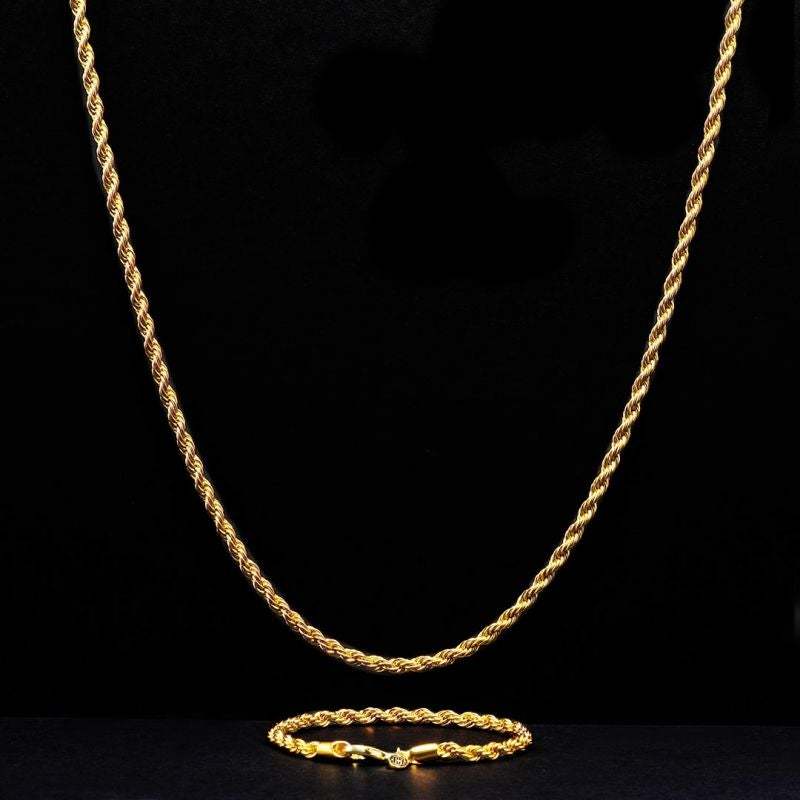 3-5mm Rope Link Chain Gold Plated Necklace and Bracelet Set-silviax