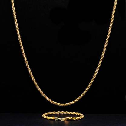 3-5mm Rope Link Chain Gold Plated Necklace and Bracelet Set-silviax