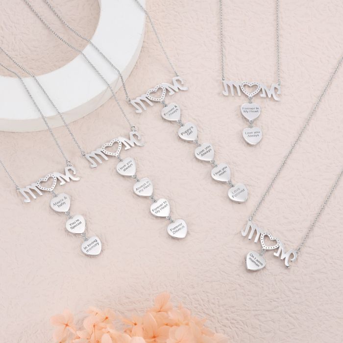 Mom 1 To 5 Hearts Photos Pendant With Engraved Text Personalized Custom Family Necklace-silviax