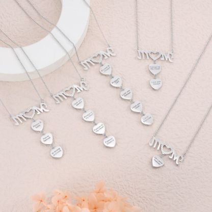 Mom 1 To 5 Hearts Photos Pendant With Engraved Text Personalized Custom Family Necklace-silviax