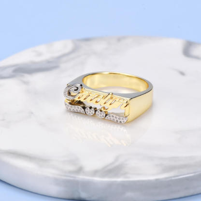 Gold Plated Personalized First Letter and Double Heart Engraving Name Ring-silviax