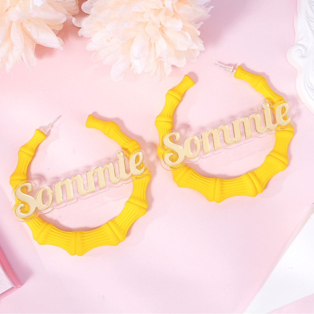 60mm Bamboo Earrings Personalized Custom Acrylic Macron Gorgeous Name Earrings -silviax