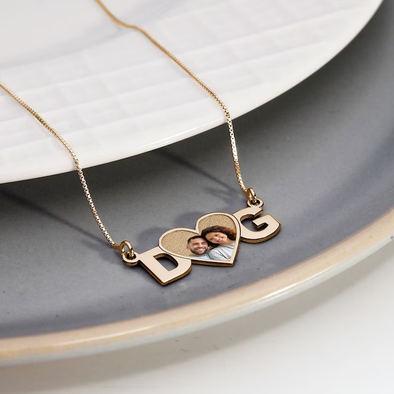 Couple Gift Two Initial Heart Photo Pendant Personalized Custom Gold Plated Name Necklace Box Chain-silviax