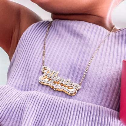 Double Plate Two Tone with Heart Personalized Custom Gold Plated Name Necklace-silviax