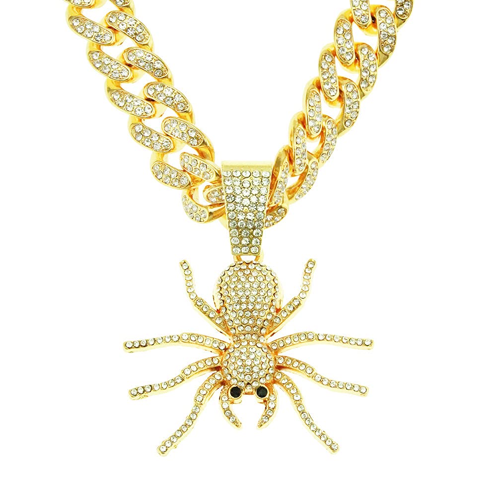 Hip Hop Iced Out Cuban Chain Spider Pendant Necklace Gold Plated Necklaces Jewelry Gift for Men-silviax