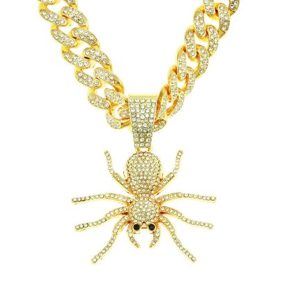 Hip Hop Iced Out Cuban Chain Spider Pendant Necklace Gold Plated Necklaces Jewelry Gift for Men-silviax