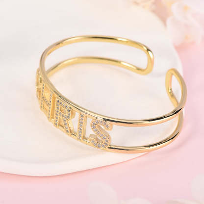 Two Tone Personalized Rhinestone Letter Name Cuff Bangle-silviax