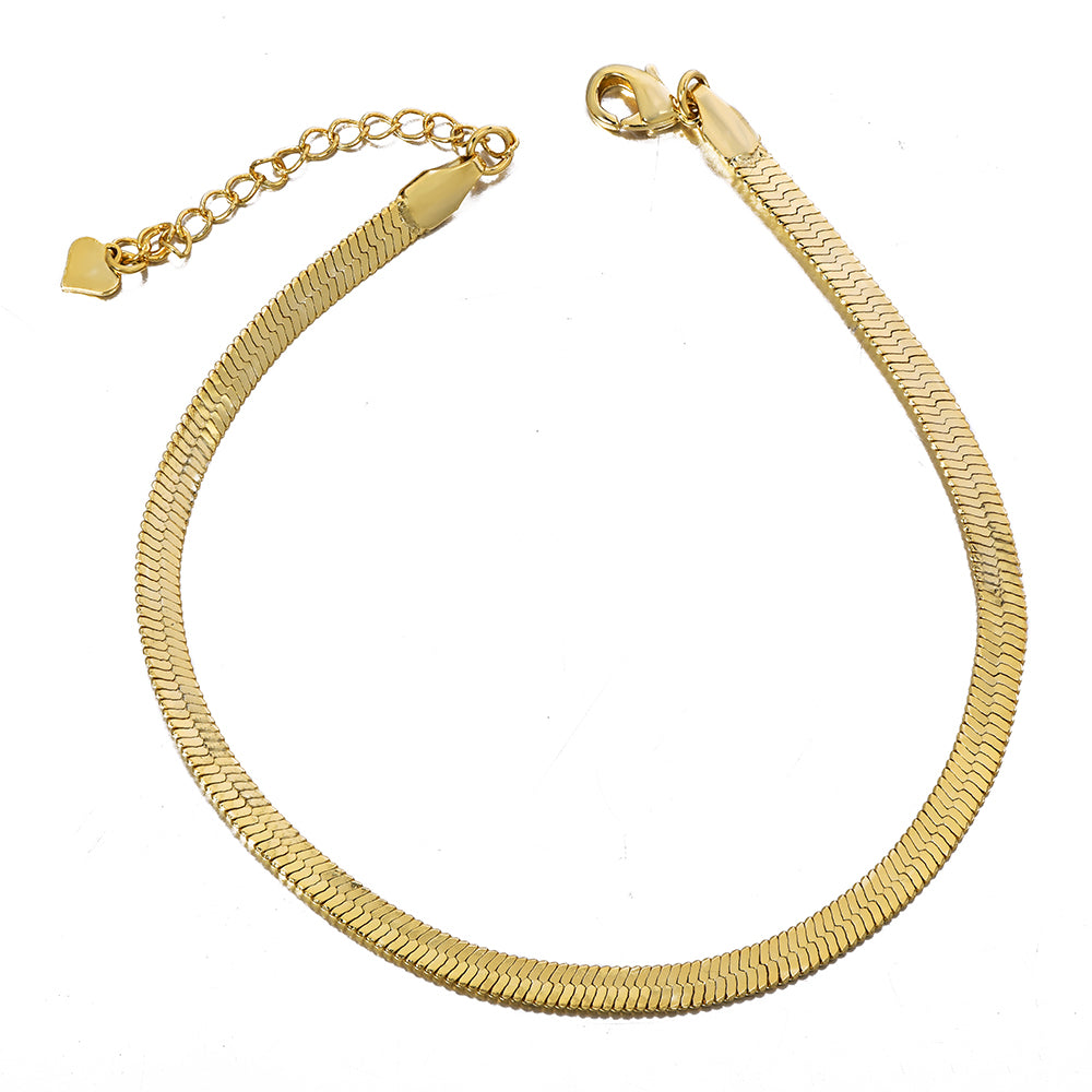 4mm Gold Herringbone Chain Bracelet Flat Snake Bracelet-silviax