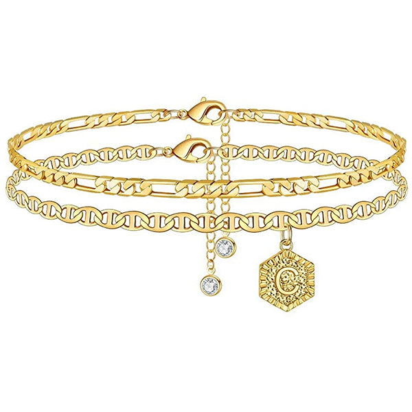 Personalized Hexagon Letter Mariner Initial Anklets for Women-silviax