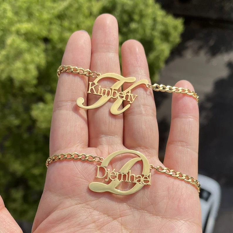 Personalized Custom Gold Plated Nameplate Intial Pendant Necklace-silviax