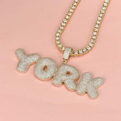 Tennis Chain Iced Out 2 to 6 Bubble Letter Custom Name Initial Necklace Gold Plated-silviax