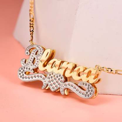 Double Layer Two Tone Nameplate Heart Personalized Custom Gold Plated Name Necklace-silviax