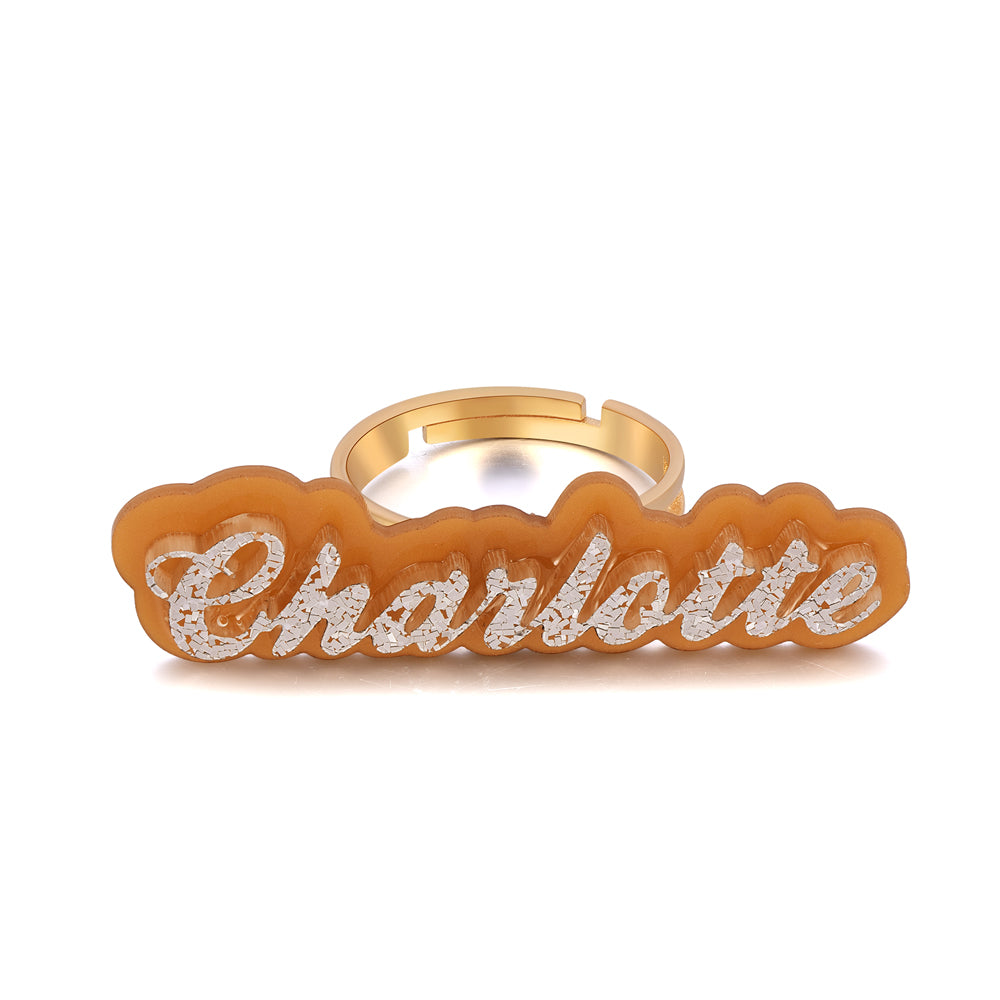 Acrylic Personalized Custom Gold Plated Name Bangle Bracelet and Name Ring Set-silviax