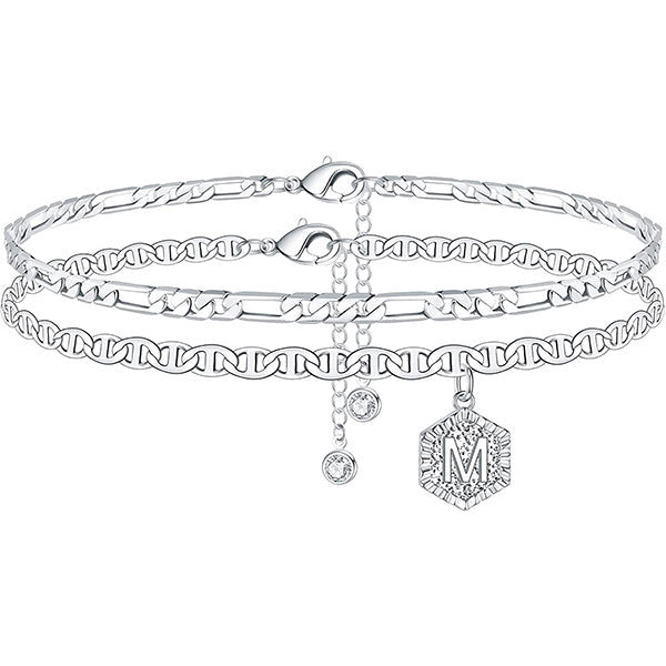 Personalized Hexagon Letter Mariner Initial Anklets for Women-silviax
