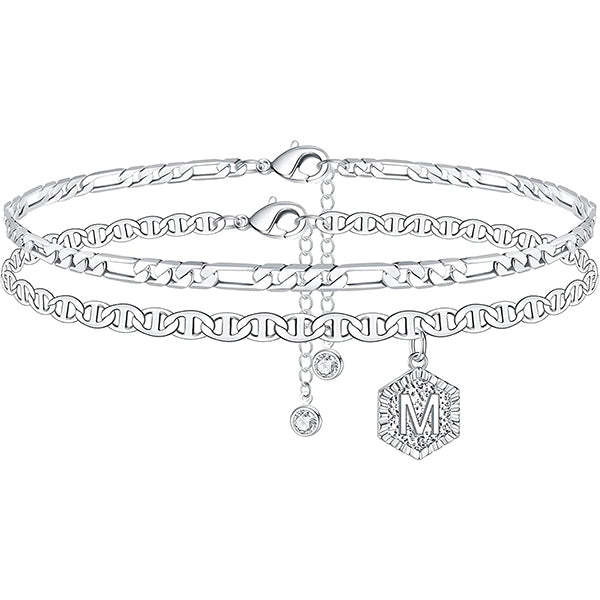Personalized Hexagon Letter Mariner Initial Anklets for Women-silviax