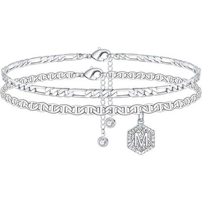 Personalized Hexagon Letter Mariner Initial Anklets for Women-silviax