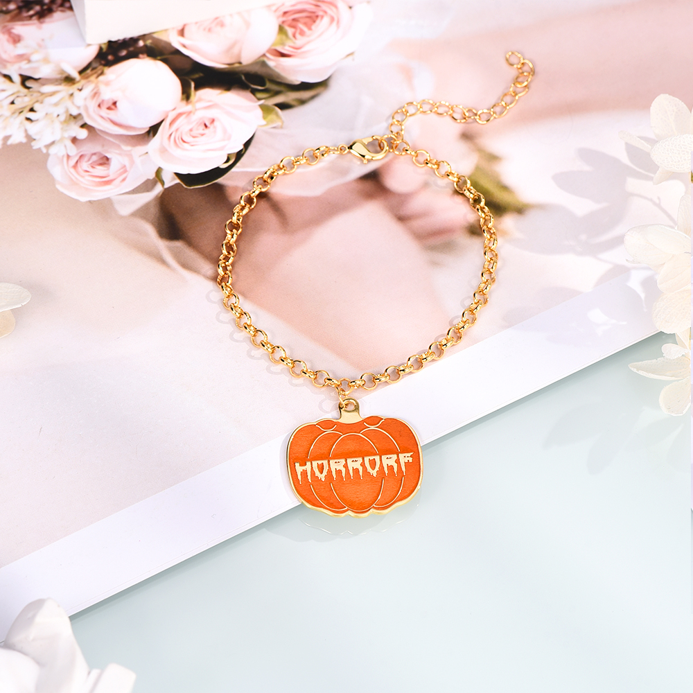 Halloween Pumpkin Pendant Personalized Custom Gold Plated Name Bracelet -silviax