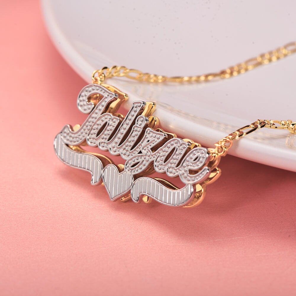 Double Layer Two Tone with Heart Gold Plated Custom 3D Name Necklace-silviax