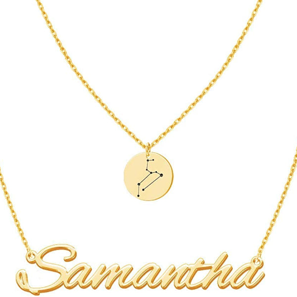 Personalized Double Layer Zodiac Disc Necklace and Custom Name Necklace-silviax