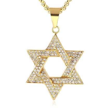 Hexagonal Star Pendant Hip Hop Gold Plated Necklace-silviax