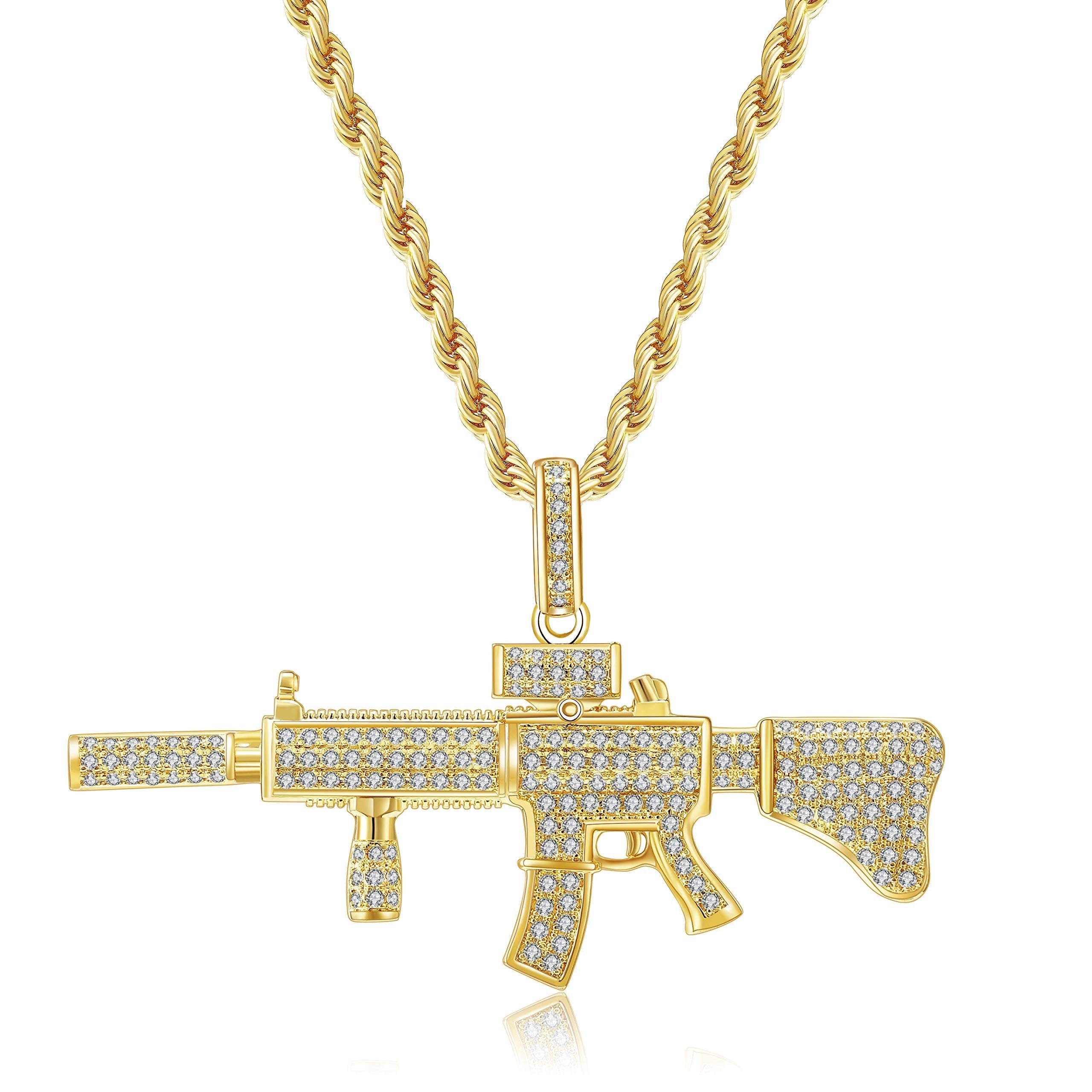 Gun Pendant Necklace Gold Plated Hip Hop Style Jewelry for Rapper-silviax