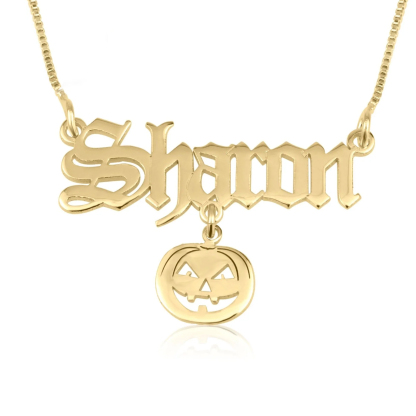 Halloween Personalized Custom Gold Plated Pumpkin Pendant Name Necklace-silviax