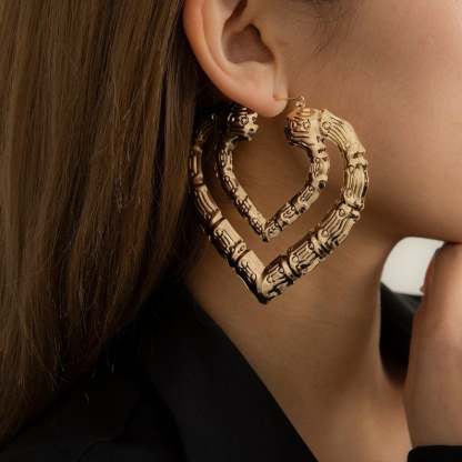 Double Heart Bamboo Hoop Gold Plated Earrings-silviax