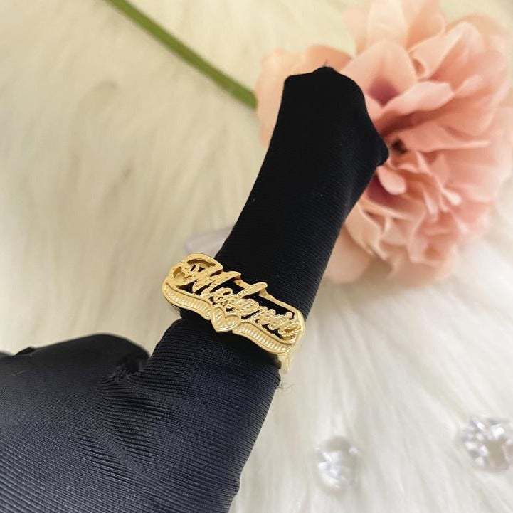 Love Heart Personalized Custom Nameplate Gold Plated Name Ring Jewelry Gift for Women Girlfriend-silviax