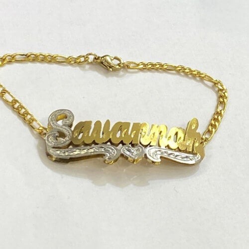 3D Double Layer Two Tone With Heart Personalized Custom Gold Plated Name Bracelet-silviax