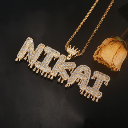 Crown Custom 2 to 6 Drip Letters Gold Plated Initial Necklace Hip Hop Style-silviax