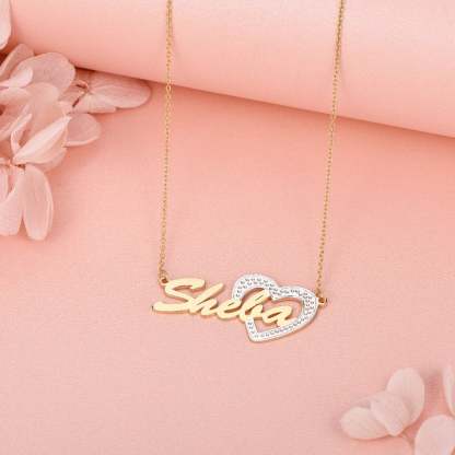 Two Tone Love Heart Personalized Custom Gold Plated Name Necklace-silviax