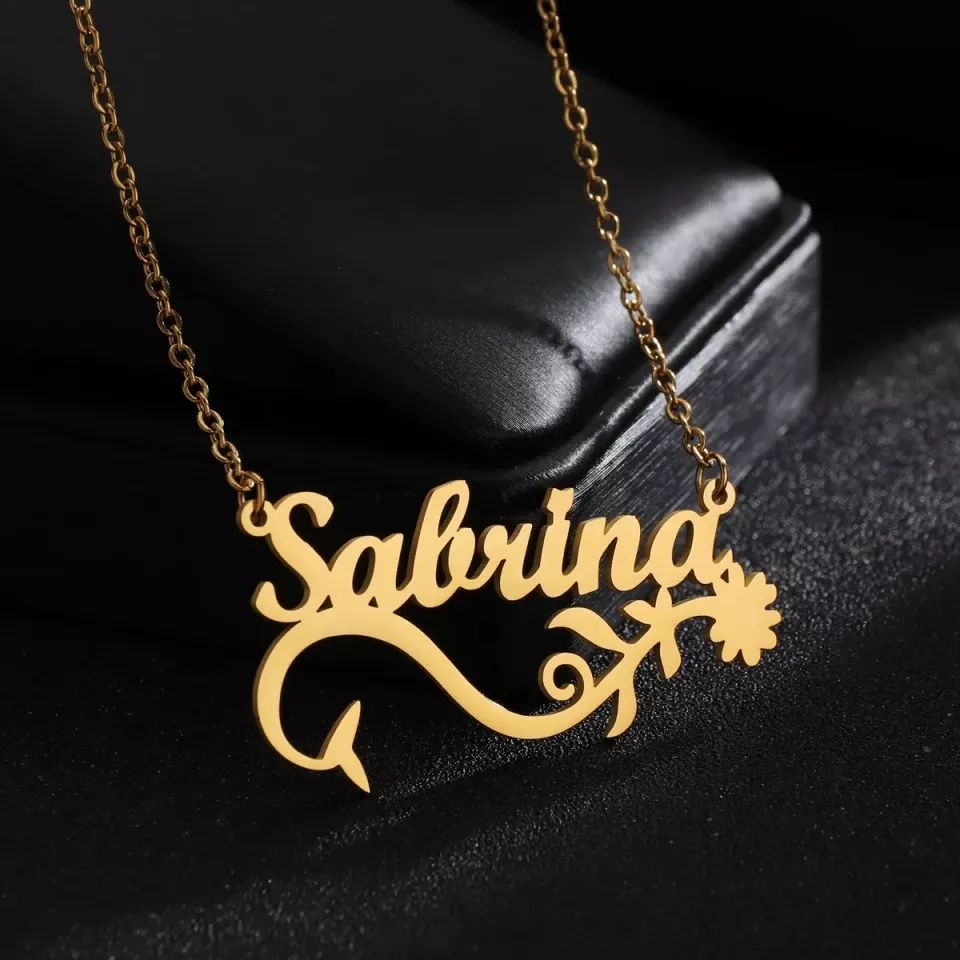 Flower Nameplate Pendant Personalized Custom Gold Plated Name Necklace-silviax