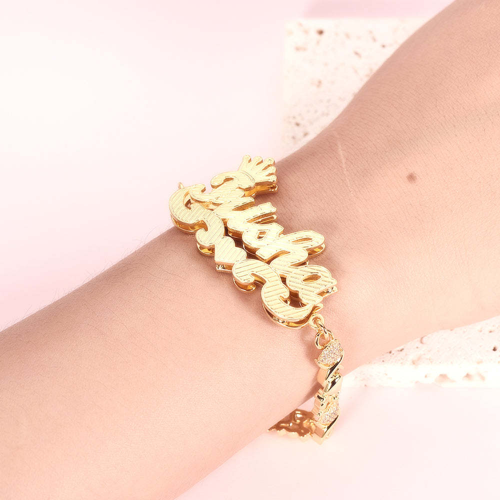 Teddy XOXO Chain Double Layer Crown Heart Personalized Custom Gold Plated Name Bracelet-silviax