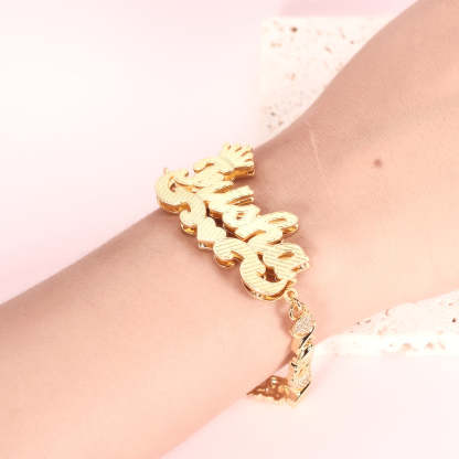 Teddy XOXO Chain Crown Heart Name Bracelet and Double Layer Crown Heart Name Necklace Personalized Custom Gold Plated Set-silviax