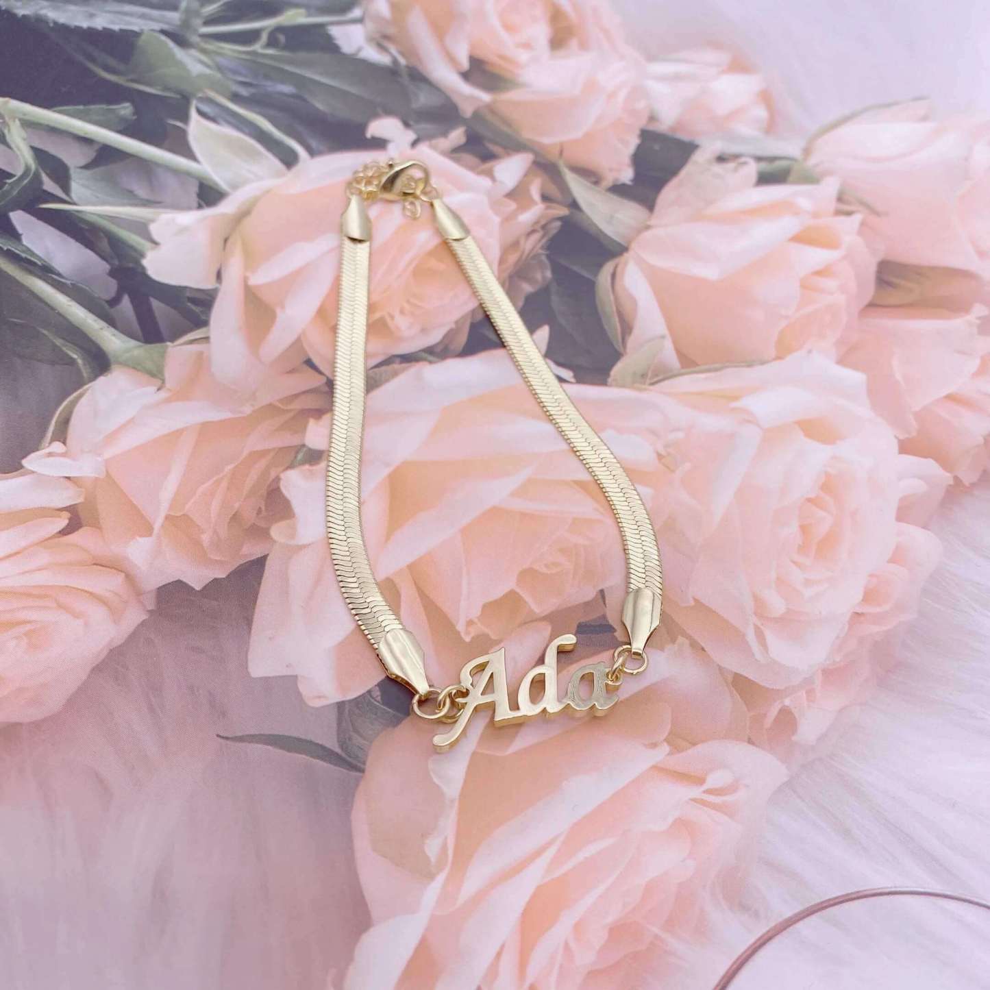 Snake Chain Nameplate Personalized Custom Gold Plated Name Bracelet-silviax