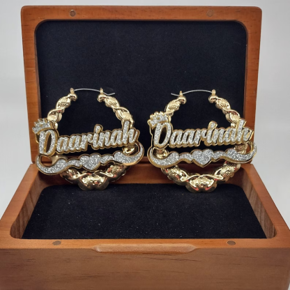 Acrylic Nameplate with Crown and Swirls Heart Personalized Custom Jewelry Set Name Necklace and XOXO Bamboo Name Earrings-silviax