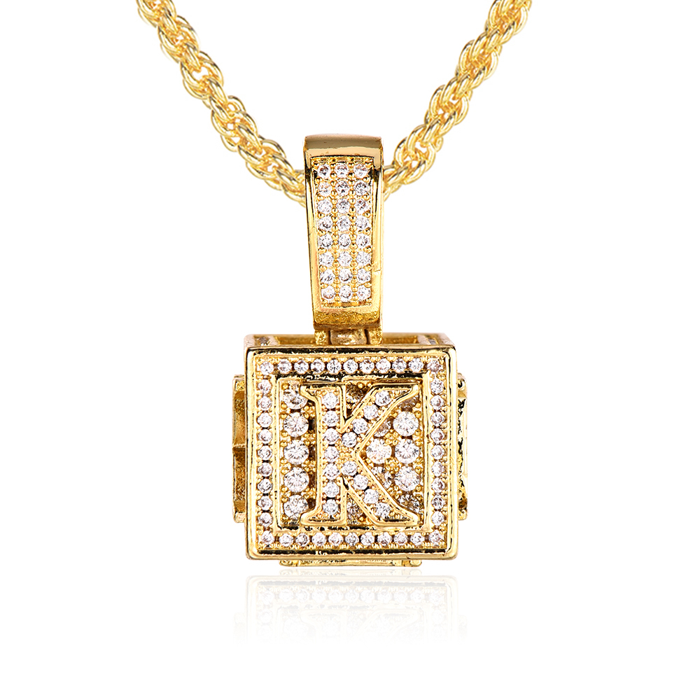 Hip Hop Box Letter Personalized Custom Cubic Zircon Initial Name Necklace-silviax