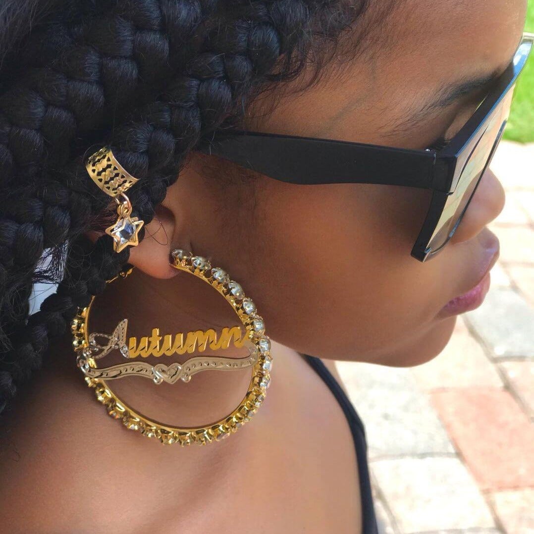 Two Tone Gold Plated Personalized Hoop Name Earrings-silviax