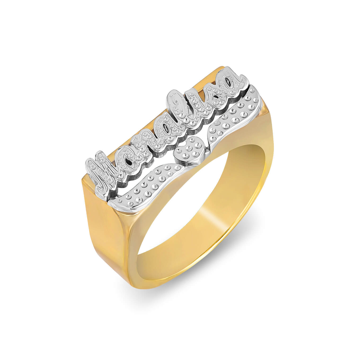 Two Tone Gold Plated Personalized Name Ring with Heart-silviax