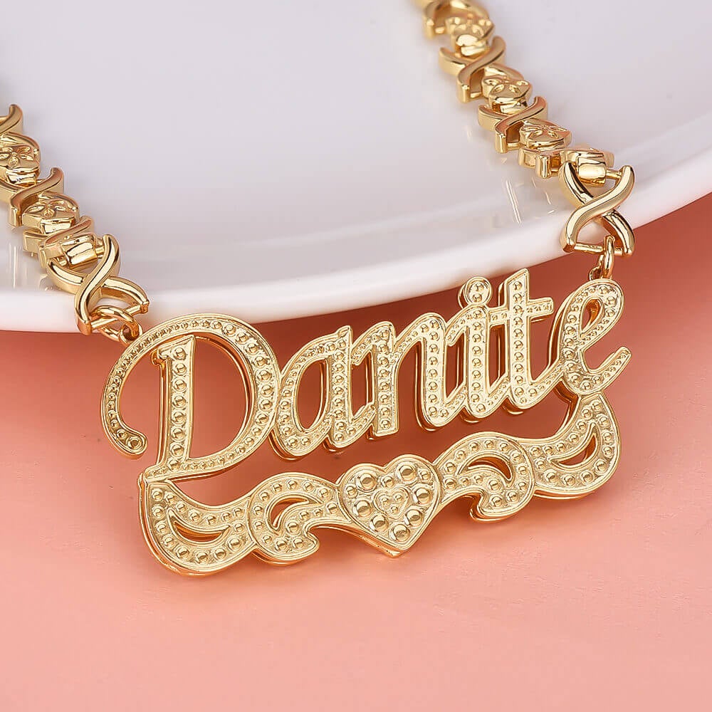Double Layer Heart Nameplate Pendant Personalized Custom Gold Plated Name Necklace Gift For Her-silviax