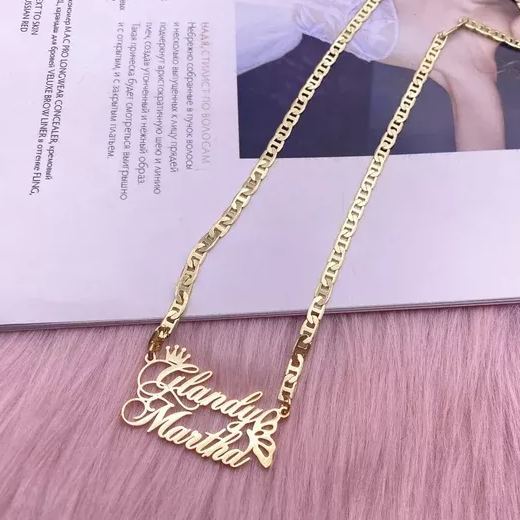 Mariner Chain Butterfly and Crown Two Name Pendant Personalized Custom Gold Plated Name Necklace Women Gifts-silviax