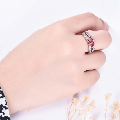 Personalized 2 Heart Birthstone And 2 Names Mothers Engraved Ring-silviax