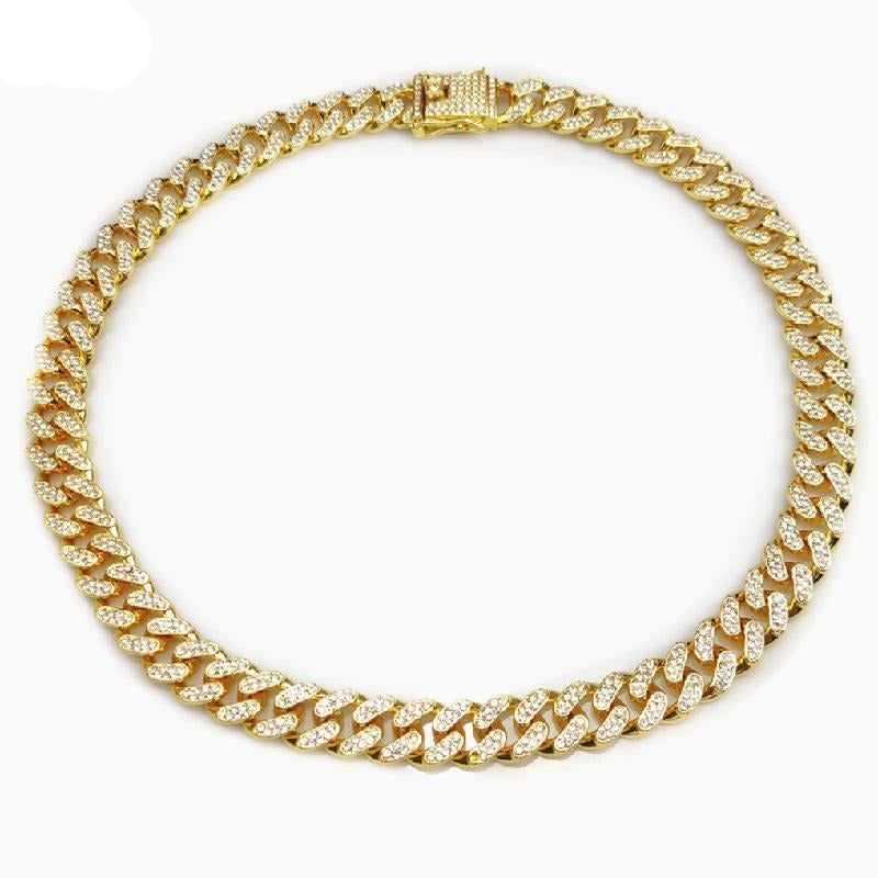 12MM Cuban Chain Gold Plated CZ Fully Iced-Out Necklace Hip Hop Style Jewelry for Men Women-silviax