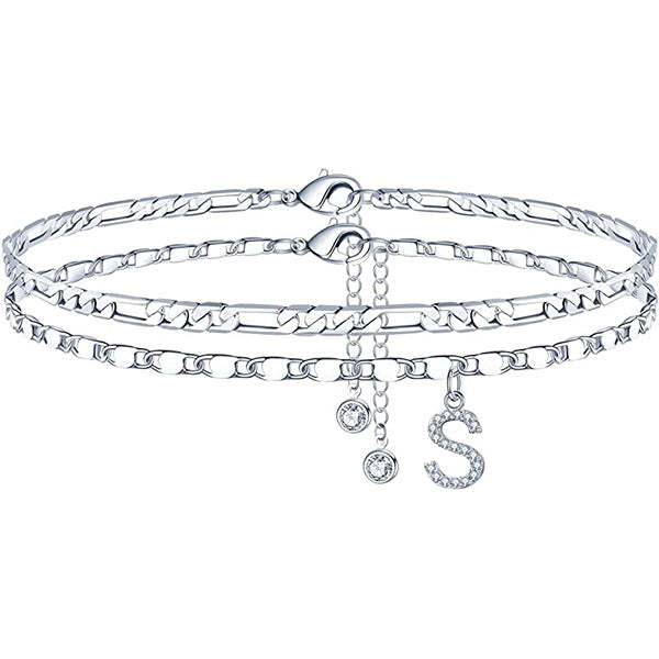 Double Layers Personalized Gold Plated Paved Initial Anklets for Women-silviax